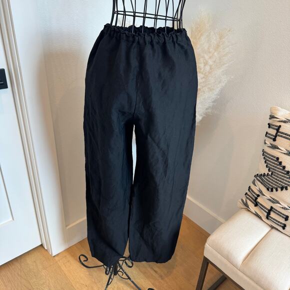 TOTEME Black Stretch Linen Slacks Wide Leg Elastic Waist Pant- 32 EU /0 US - Picture 3 of 11